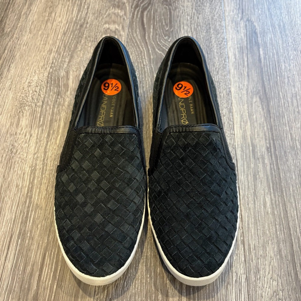 Cole Haan GrandPrø Black Woven Slip-On Sneakers Women’s 9.5 B Leather Lining
